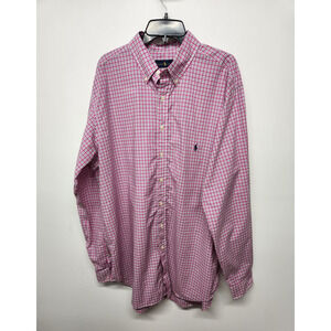 Ralph Lauren Mens Button Down Plaid Pink Long Sleeve Shirt, Sz XLT. 100% Cotton